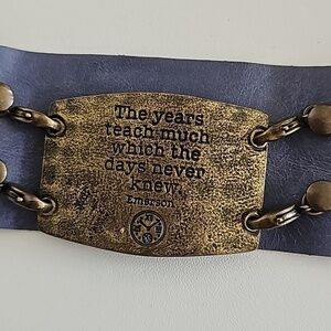 Vintage Unique Lenny And Eva Leather Cuff and Metal Quote Bracelet